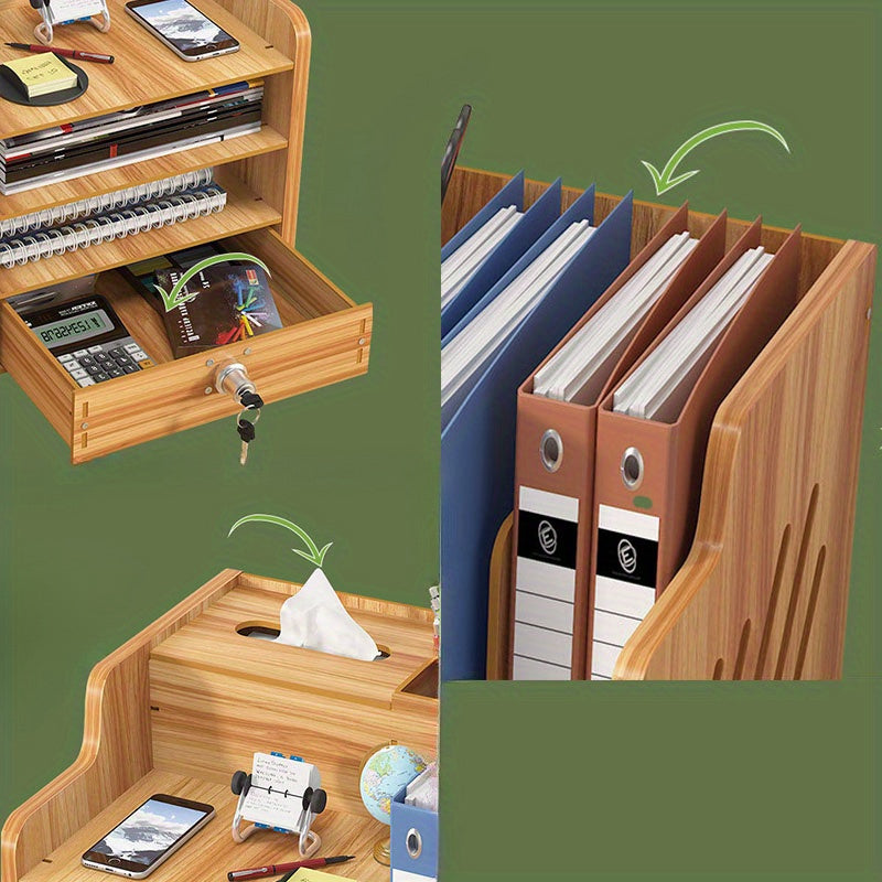 Boîte de Rangement de Bureau en Bois avec Tiroirs Sécurisés