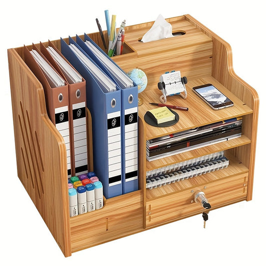 Boîte de Rangement de Bureau en Bois avec Tiroirs Sécurisés